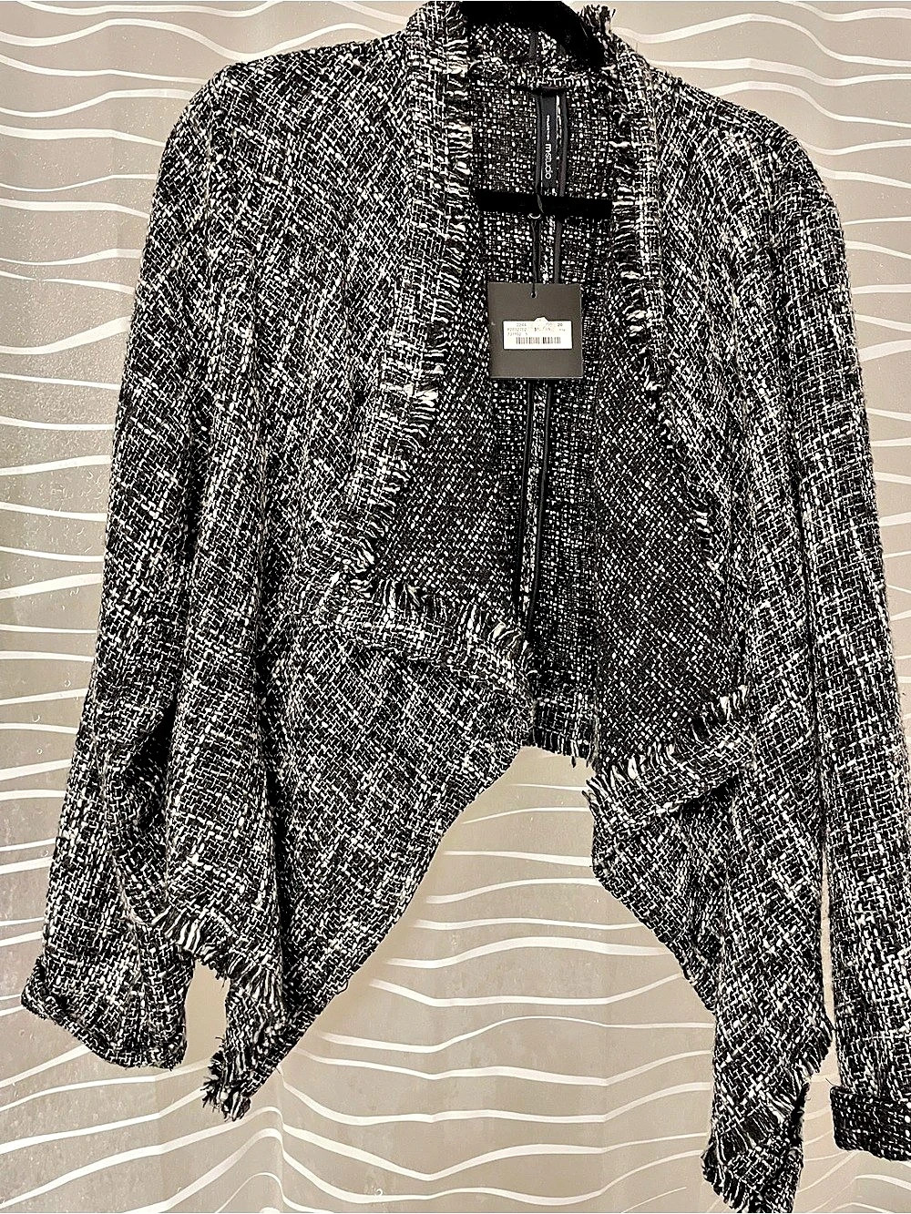 m.style Collection m.style Tweed Fringe Blazer Black & White Medium NWT